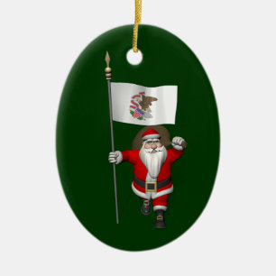 Décoration En Céramique Le père noël avec le drapeau de l'Illinois