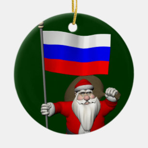 Décoration En Céramique Le Père Noël Avec L'Ensigne De La Russie