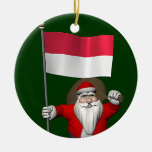 Décoration En Céramique Le Père Noël Avec L'Ensigne D'Indonésie