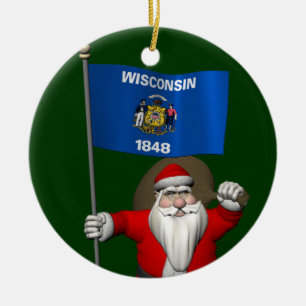 Décoration En Céramique Le Père Noël Avec L'Ensigne Du Wisconsin