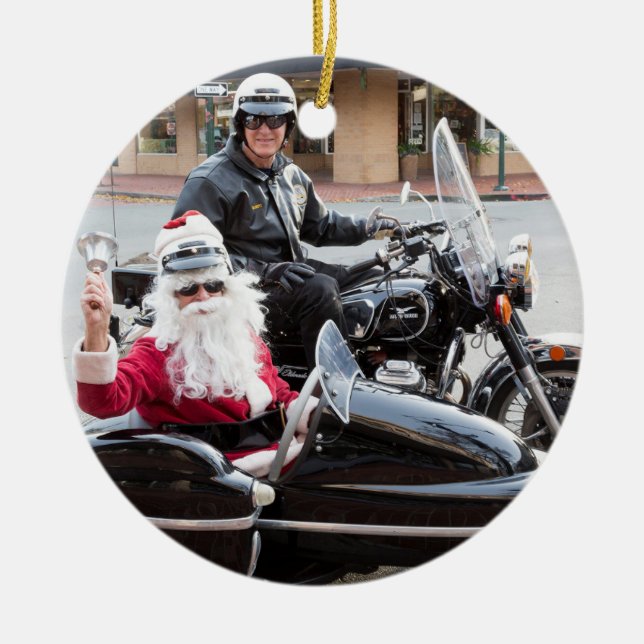Décoration En Céramique Le père noël dans le sidecar de moto (Devant)