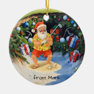 Décoration En Céramique Le Père Noël joue au golf sur un parcours de golf