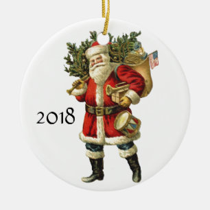 Décoration En Céramique Le père noël vintage avec le sac de Noël de jou