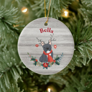 Décoration En Céramique Le petit chien de Noël Antlers et Verdure rustiqu