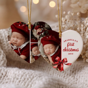 Décoration En Céramique Le premier Noël de bébé 4 Photo Aquarelle Nœud Rou