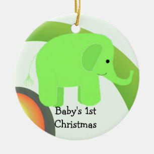 Décoration En Céramique Le premier Noël de bébé Éléphant Vert