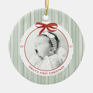 Décoration En Céramique Le premier Noël de bébé rayé