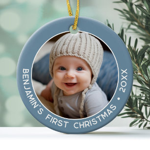 Décoration En Céramique Le premier Noël de bébé - Simple denim bleu pastel