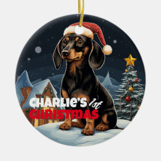 Décoration En Céramique Le premier Noël de Dachshund