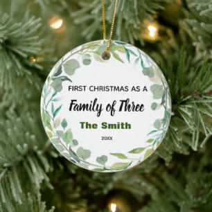 Décoration En Céramique Le premier Noël d'hiver en famille de trois
