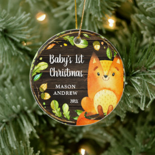 Décoration En Céramique Le premier Noël du bébé rustique Fox Woodland