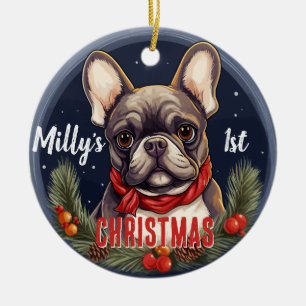 Décoration En Céramique Le premier Noël du Bulldog français