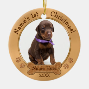 Décoration En Céramique Le premier Noël du chien ornemente le texte et 2