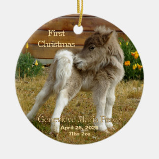 Décoration En Céramique Le premier poney de Noël du bébé dans l'ornement d