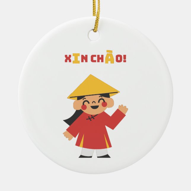 Décoration En Céramique "Le Vietnamien ‘Xin Chào ! ’ Porte - clé - Cadeau  (Devant)