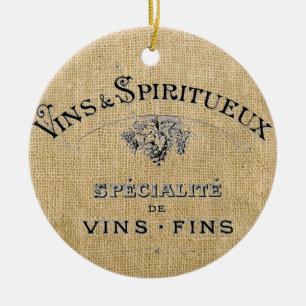 Décoration En Céramique Le vin français sur Burlap