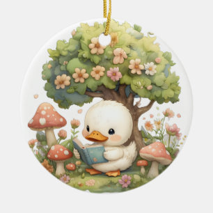 Décoration En Céramique Lecture de canard sous un arbre - Whimsical et Rel
