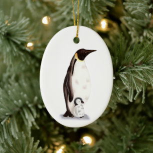 Décoration En Céramique L'empereur Penguin et bébé Illustré Noël