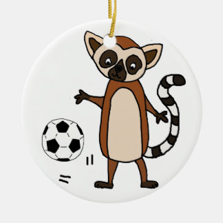 Décoration En Céramique Lémur drôle jouant la bande dessinée du football