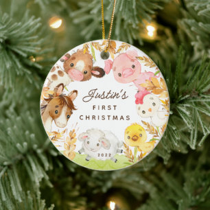 Décoration En Céramique Les amis de la ferme pour le premier Noël de bébé