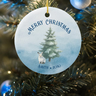 Décoration En Céramique Les animaux des bois et le lièvre arctique Noël bl