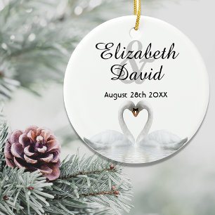 Décoration En Céramique Les cygnes blancs amoureux des noms mariages