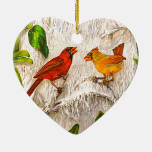 Décoration En Céramique Les oiseaux cardinaux chantent d'amour