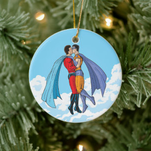 Décoration En Céramique Les personnages s'embrassant de deux super-héros d