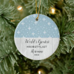 Décoration En Céramique Les plus grands snowflakes coiffeurs du monde Cust<br><div class="desc">Le plus grand coiffeur du monde Snowflakes Customisé ornement en céramique. Personnalisez avec vos informations personnalisées à l'avant et à l'arrière.</div>