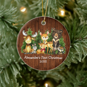 Décoration En Céramique Les premiers animaux en bois de Noël du bébé Ce