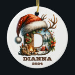 Décoration En Céramique LETTRE D'HIVER WONderland DE Santa Hat ET CAMPUS<br><div class="desc">Célébrez la saison avec cet ornement enchanteur avec la lettre rustique "D", surmontée d'un chapeau de Père Noël festif et de bois de rennes. À l'intérieur de la lettre, vous découvrirez une scène hivernale, avec un feu de camp, des montagnes enneigées, des pins et une tente charmante, créant une ambiance...</div>