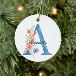 Décoration En Céramique LETTRE Florale Aquarelle personnalisée Un monogram