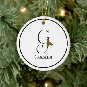 Décoration En Céramique Lettre Holiday Holly Monogramme G Personnalisée