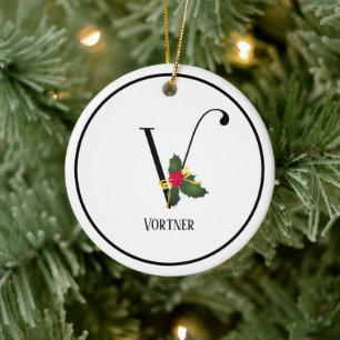 Décoration En Céramique Lettre monogramme de Noël V Personnalisée