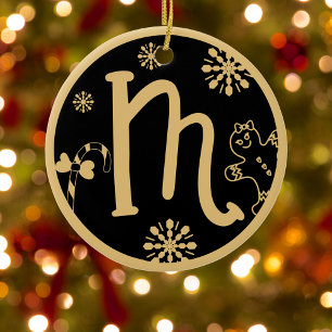 Décoration En Céramique LETTRE MONOGRAPHIQUE DE Noël M OR NOIR