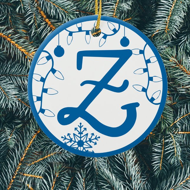 Décoration En Céramique LETTRE MONOGRAPHIQUE DE Noël Z Bleu BLANC (Créateur téléchargé)