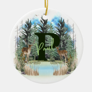 Décoration En Céramique Lettre P Monogramme Personnalisé Cerf Aquarelle