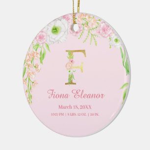 Décoration En Céramique Lettre rose et or "F" Floral Monogramme Statistiqu