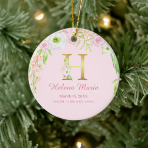 Décoration En Céramique Lettre rose et or "H" Floral Monogramme Statistiqu