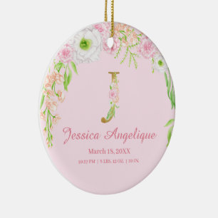 Décoration En Céramique Lettre rose et or "J" Floral Monogramme Statistiqu