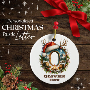 Décoration En Céramique Lettre rustique O avec scène de camping d'hiver co