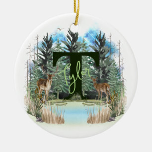 Décoration En Céramique Lettre T Monogramme Personnalisé Cerf Aquarelle