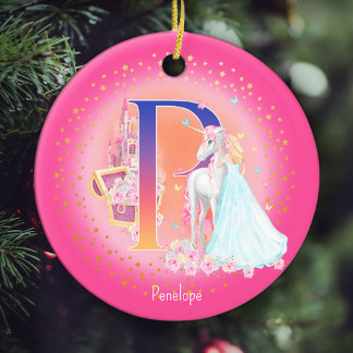 Décoration En Céramique Lettre Unicorne et Princesse P Monogramme Noël