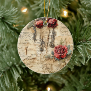 Décoration En Céramique Lettre vintage d'amour parchemin avec fleurs (4)