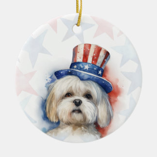 Décoration En Céramique Lhasa Apso Chien, 4 juillet Personnalisé