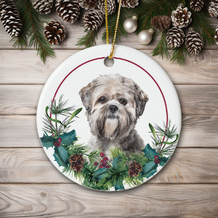 Décoration En Céramique Lhasa Apso Chien À feuillage persistant Berry Wrea