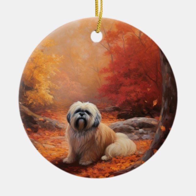 Décoration En Céramique Lhassa Apso à l'automne Leaves automne Inspire (Devant)