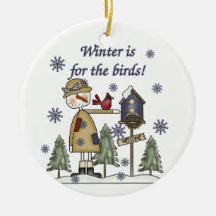 Décoration En Céramique L'hiver est l'ornement de conservation des oiseaux