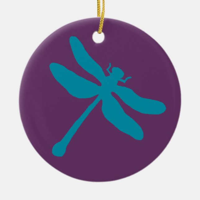 Décoration En Céramique libellule turquoise et violette (Devant)