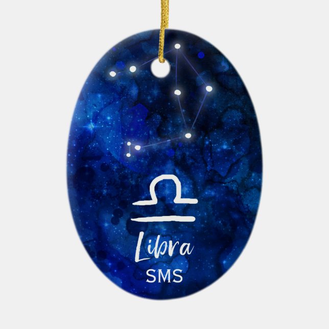 Décoration En Céramique Libra Zodiac Constellation Blue Galaxy Monogramme (Devant)
